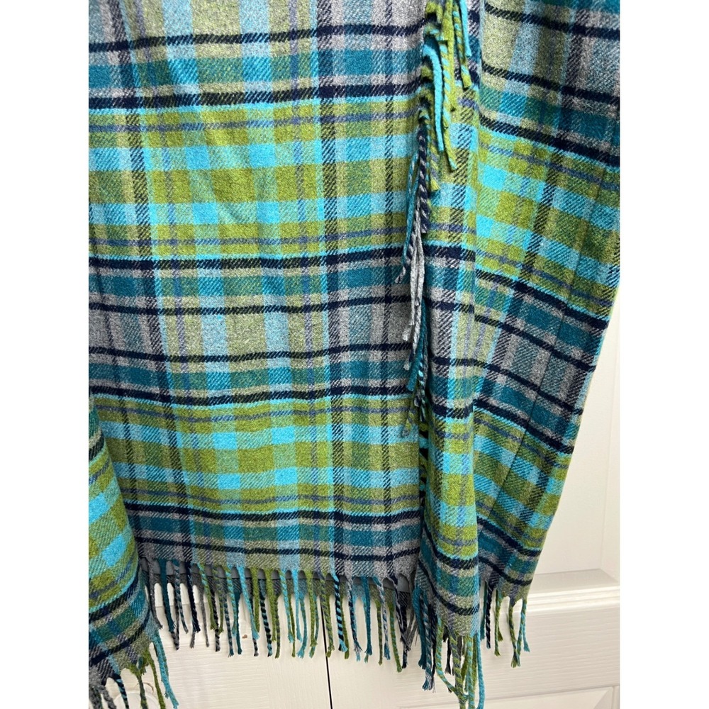 Plaid Fringe Wrap Skirt in Teal & Blue - Picture 6 of 13